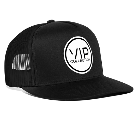 VIP Trucker Hat (alternate white logo) - black/black
