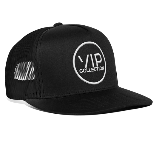VIP Trucker Hat (white logo) - black/black
