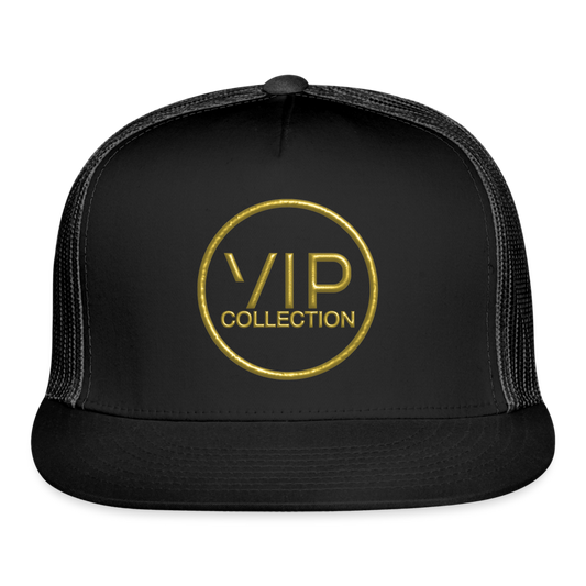 VIP Trucker Hat (gold logo) - black/black